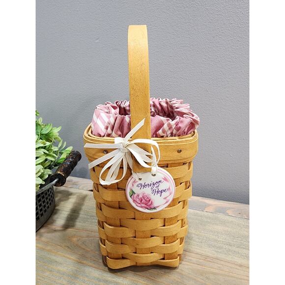 Longaberger Horizon of Hope Single Handle Basket, Liner Protector & Tie-On 1998 - Picture 1 of 8